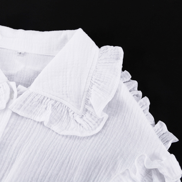 Ootddress White Ruffled Casual Shirts For Women Fashion Patchwork Cardigan Lapel Long Sleeve Outwear Slim Ladies Shirts 2025 New
