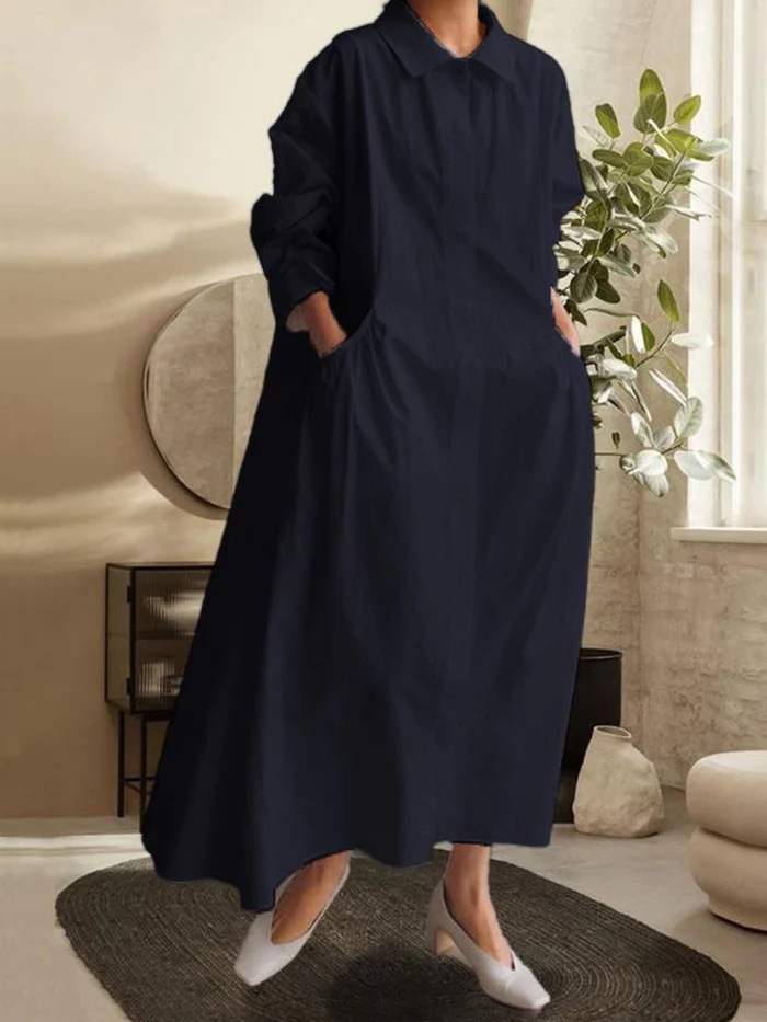Mature Women Solid Color Plus Size Pocket Casual Skirt Dress