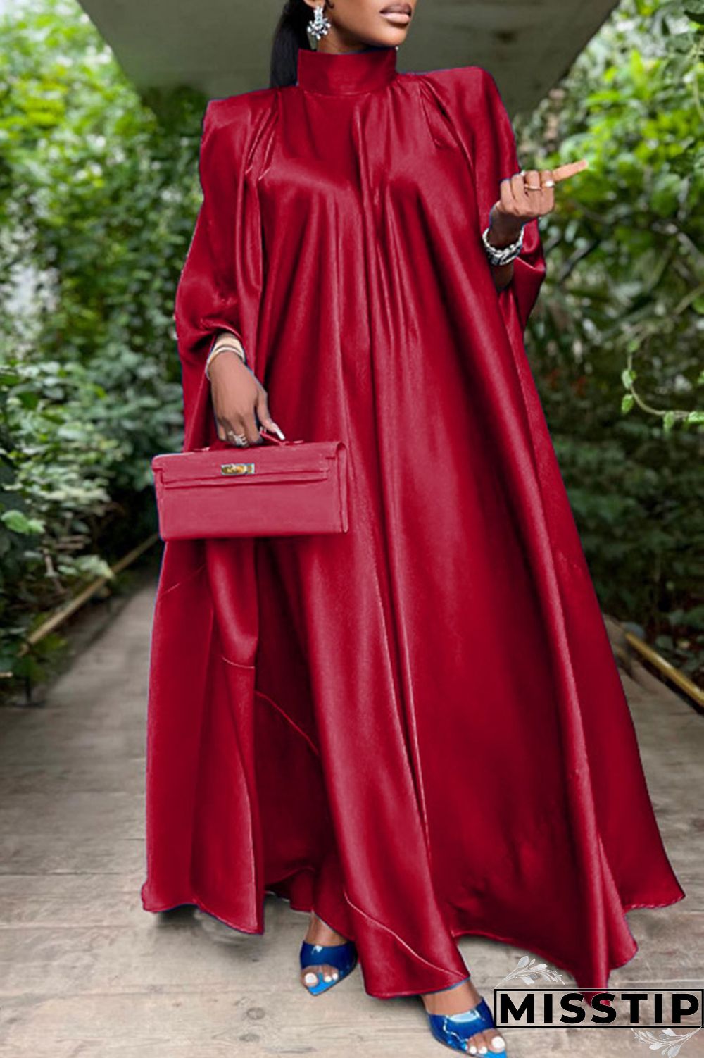 Blue Casual Solid Patchwork Turtleneck Straight Dresses