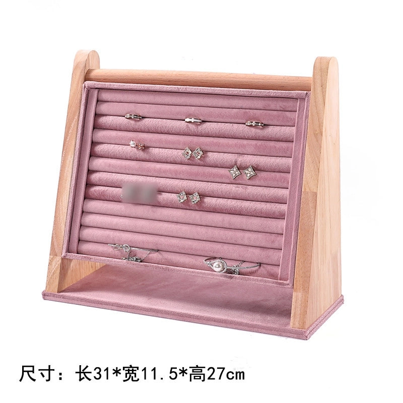 Retro Solid Color Solid Wood Flannel Jewelry Rack
