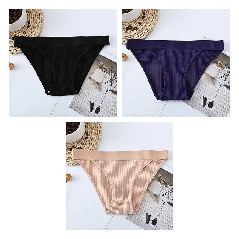 3pcs Cotton Panties Underwear For Women Sports Striped Briefs For Ladies Female Lingerie Woman Intimates Cotton Panties BANNIROU