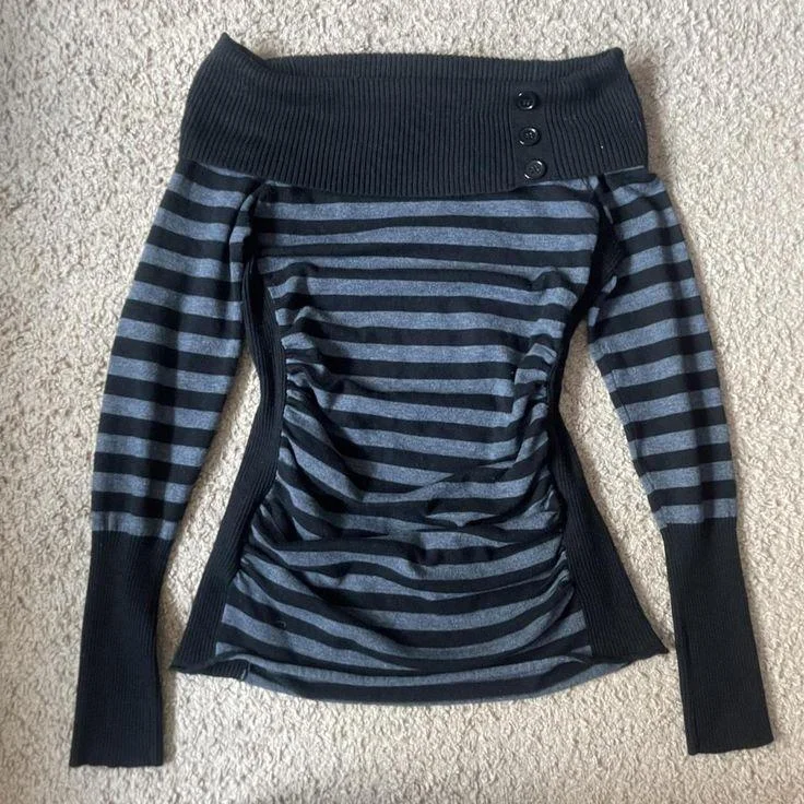 Aonga Y2K Women clothing Slim Sweater Skinny Chic Basic Winter Classic tops Boat neck Female Warm Casual Tight Artsy Stripes Pullover aonga
