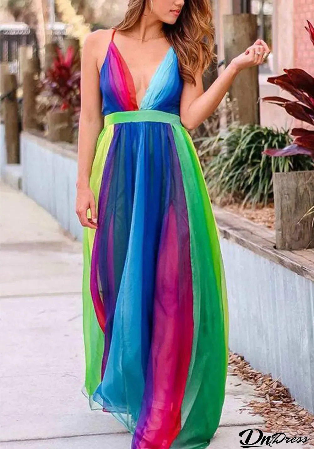Women Summer Printed Romantic V-neck Sleeveless Color Blocking Lace Maxi Loose Plus Size Casual Dress