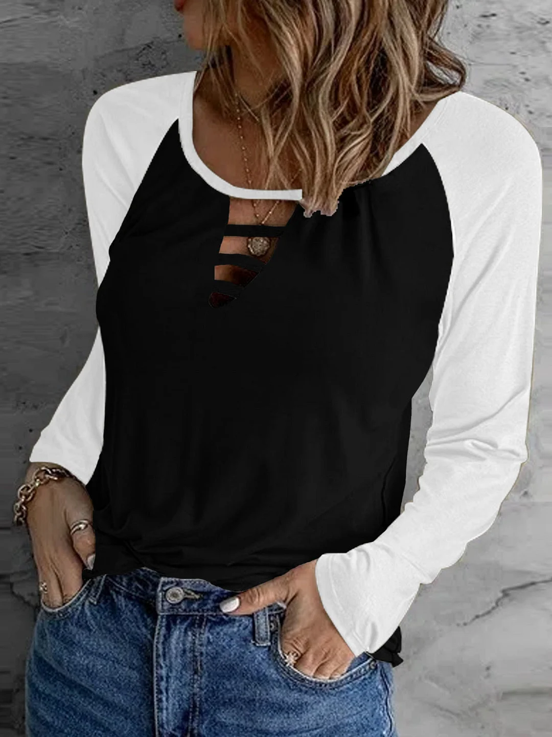 Women's Floral Long Sleeve Scoop Neck Top