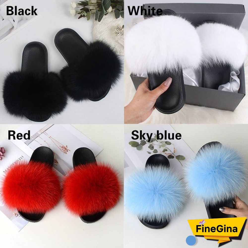 New Hot Fashion Ladies Girls Hairy Slippers Women Fox Fur Slippers Sandals Fluffy Fur Slides Beach Shoes Plus Size