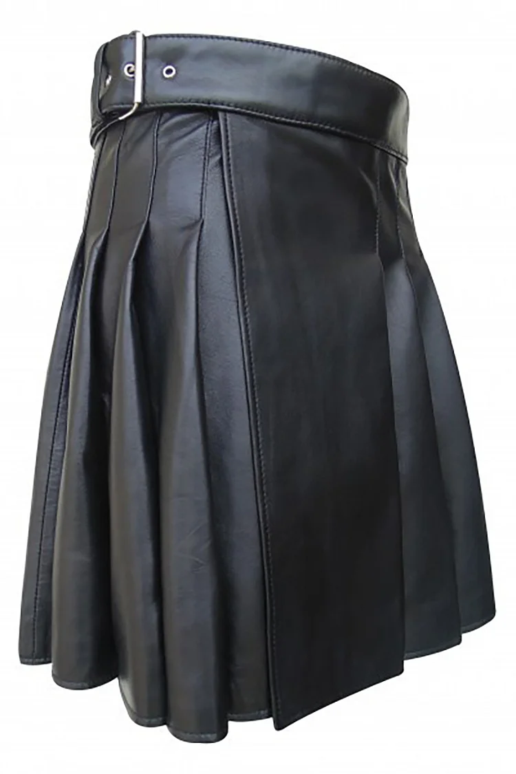 Ciciful PU Leather Solid Color Buckle Decor Pleated Skirt