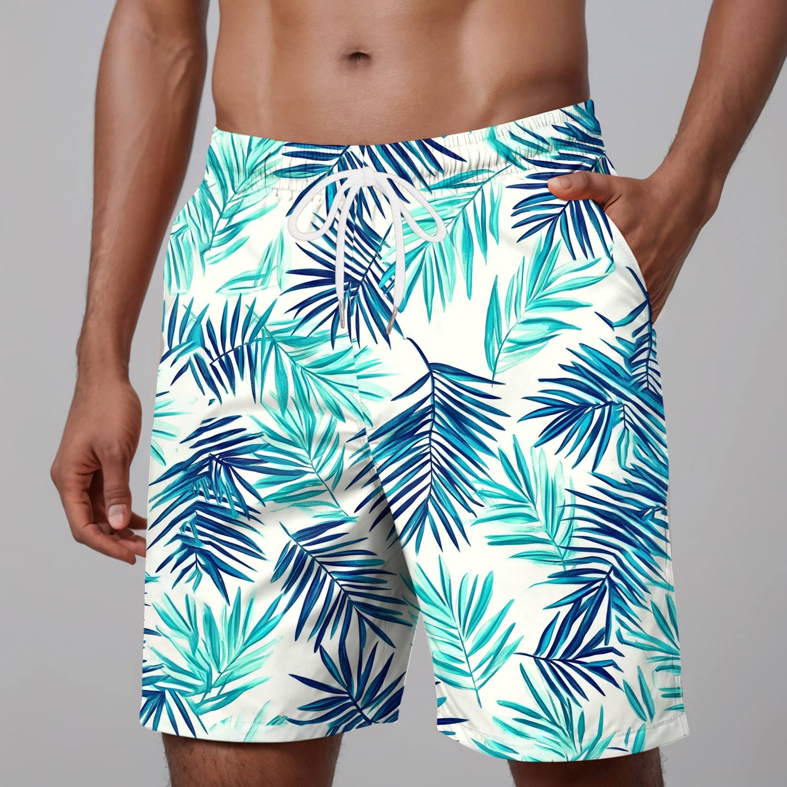 Thingsroom Stylish Beach Print Swimpant Mens' Summer Casual Shorts With Pockets Swimming Trunks Male Swimwear Loose Fit Swimpants Tether
