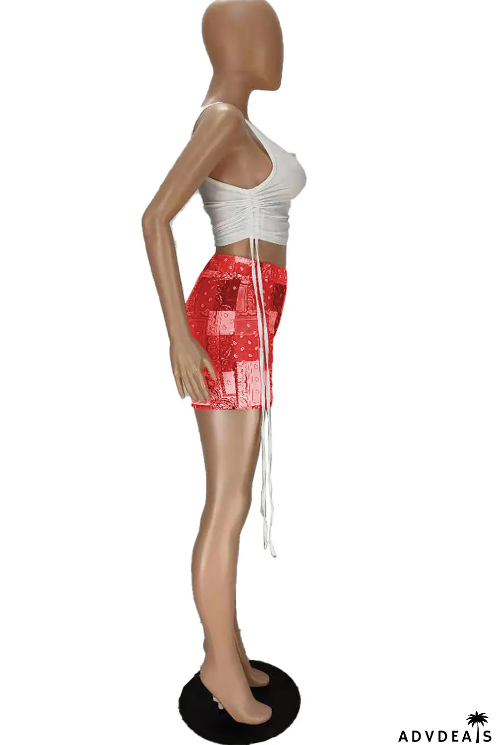 Grey Sexy Print Ripped Contrast Spaghetti Strap Sleeveless Two Pieces