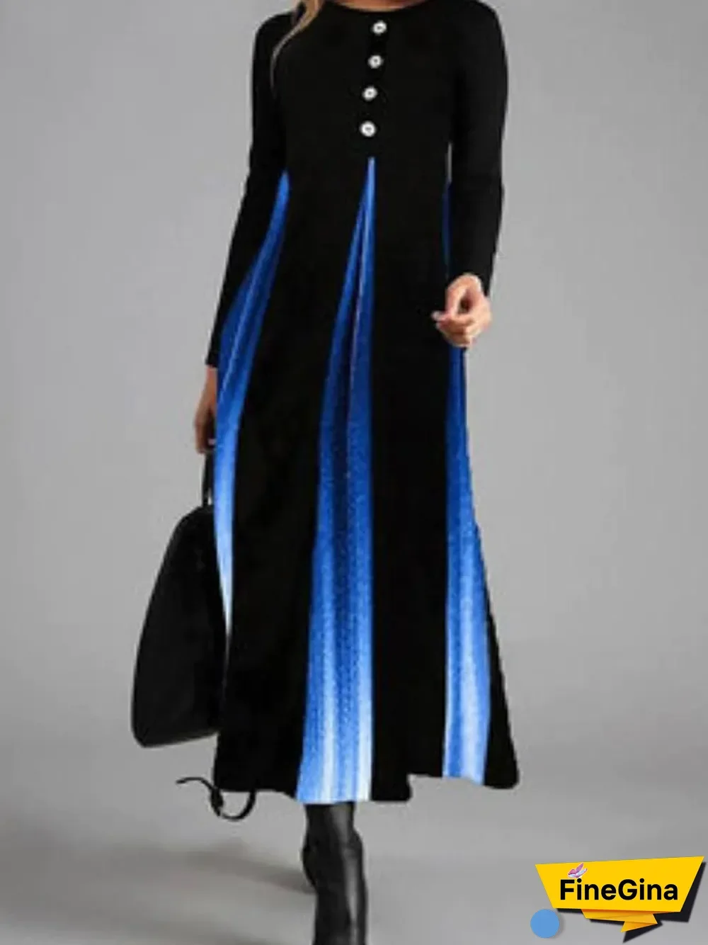 Women's Sheath Dress Maxi long Dress Long Sleeve Print Print Fall Winter Casual Blue Orange S M L XL XXL 3XL 4XL Black Dresses