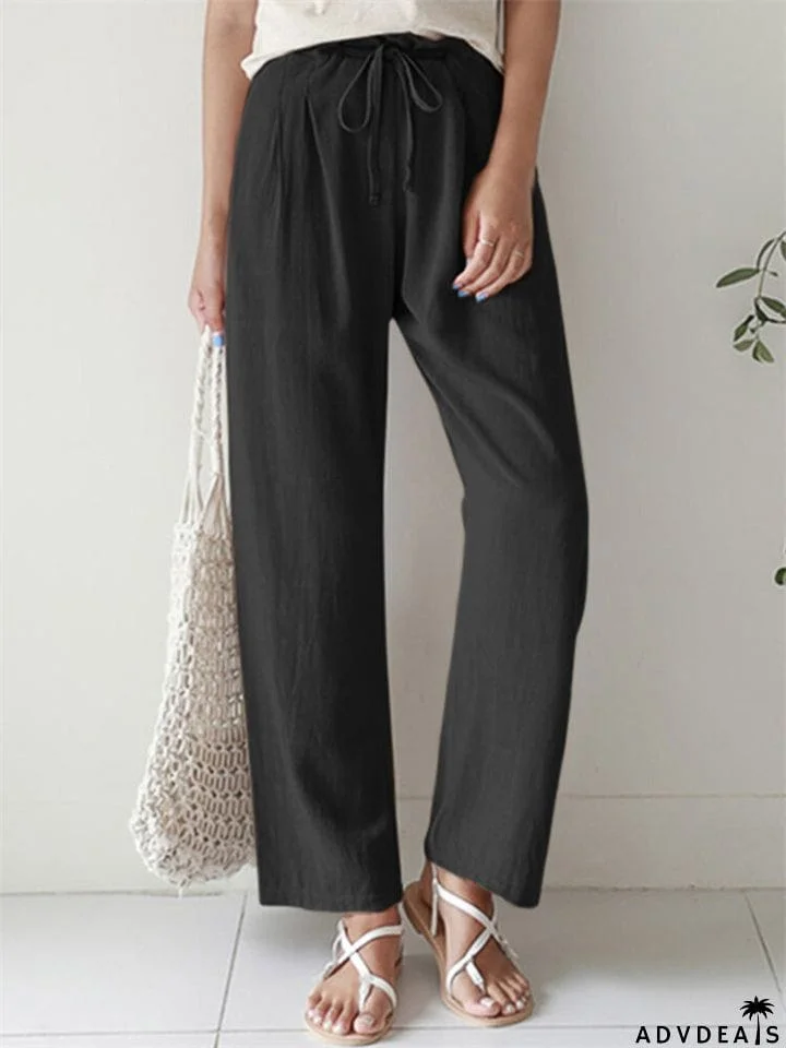 Women's Casual Solid Color Straight Leg Elastic Waist Wide Leg Pants