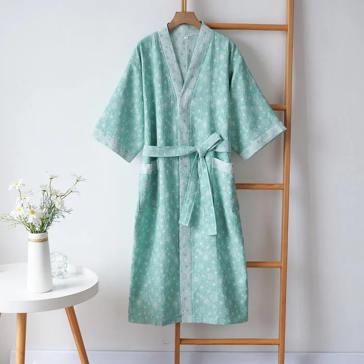 Elegant V-neck Cotton Gauze Summer Bathrobe Radinnoo.com