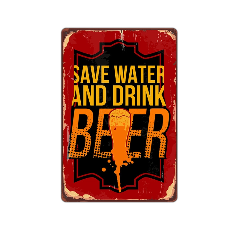Beer Vintage Tin Painting Bar Background Wall Decoration Painting Home Frameless Iron Pendant