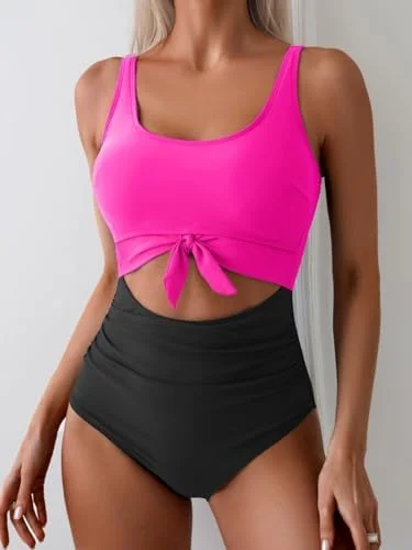Women's One Piece Tummy Control Cut Out Tie Knot Swimsuit