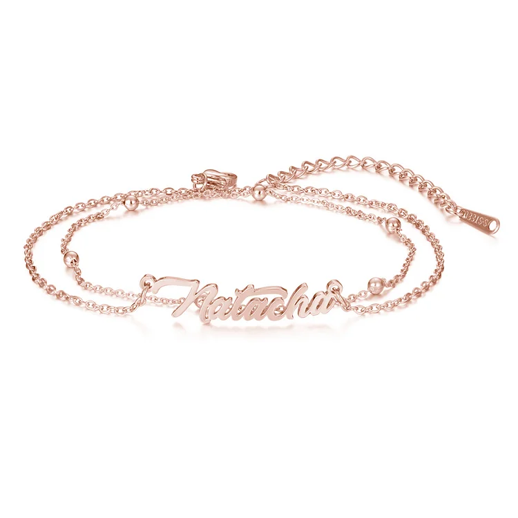 Personalized Name Anklet Double Layers Bead Chain Anklet for Women
