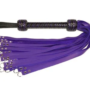 pornhint Pornhint Metal Tipped Dee Ring Flogger - Heavy Impact - Purple Leather Tails - Your Choice of Handle Color and Braiding