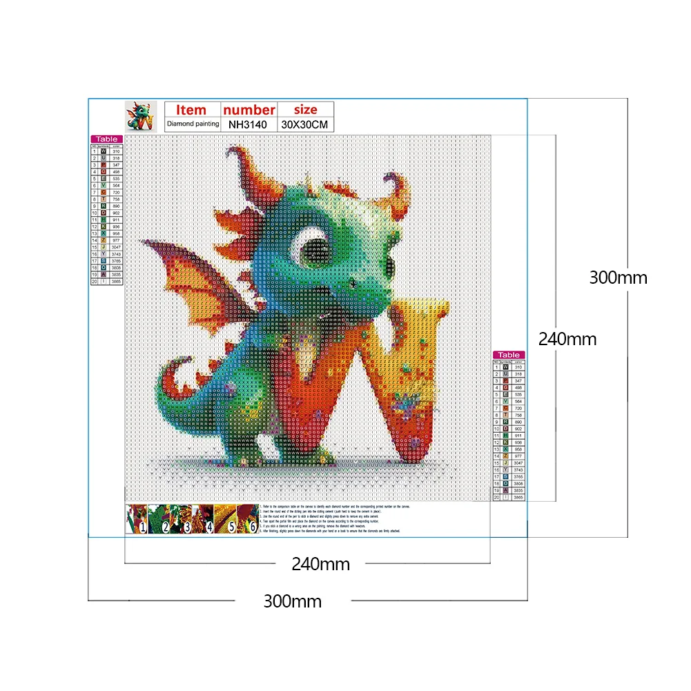 Diamond Painting - Full Round Drill - Dinosaur Letter W(30*30cm)