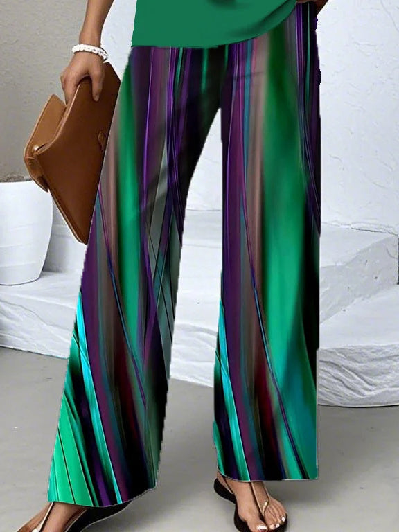 Women's Sleeveless Square Collar Striped Graphic Printed Casual Set