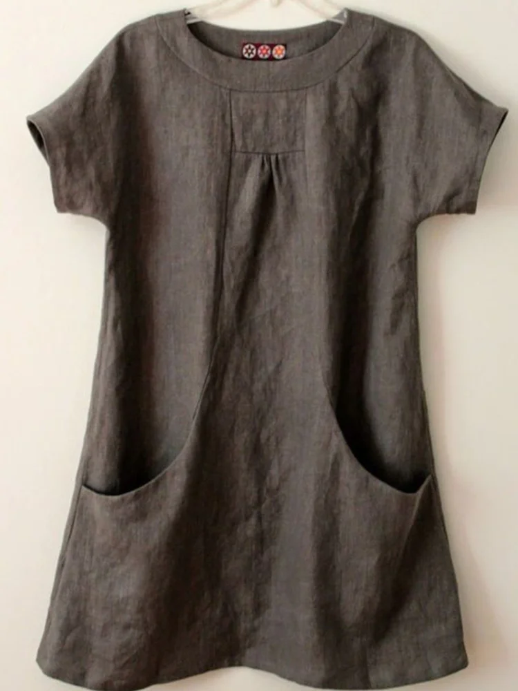 Short Sleeve Pockets Cotton-Blend Shirts & Tops Linen-Cosfine