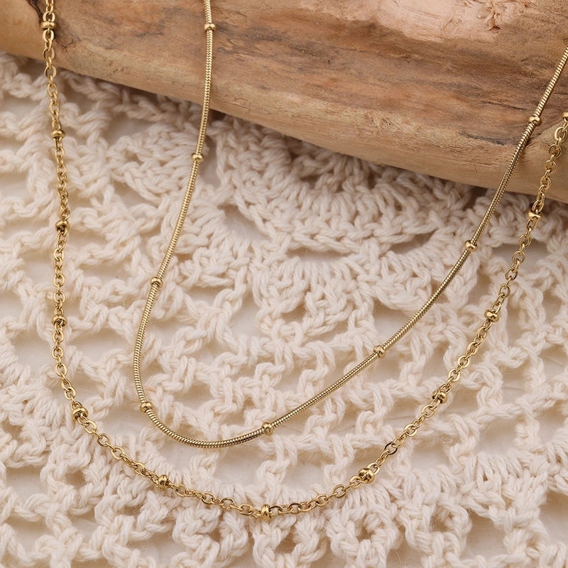 201 Stainless Steel 304 Stainless Steel 18K Gold Plated Minimalist Solid Color Double Layer Necklaces