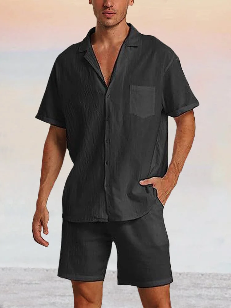 Breathable Cotton Linen Beach Shirt Set