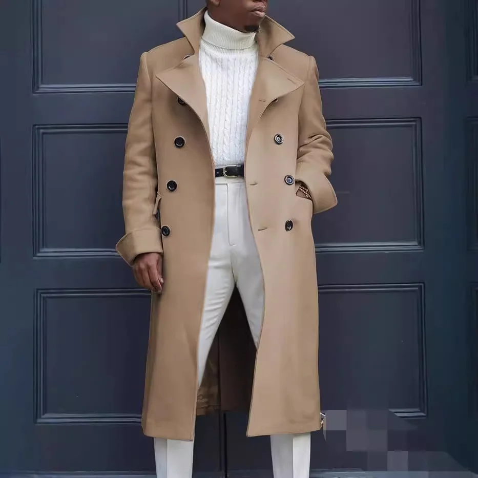 Uveng Uveng New Fashion Solid Color Collar Long-Sleeved Gentleman Coat Autumn And Winter Loose Coat In The Long Wind Coat