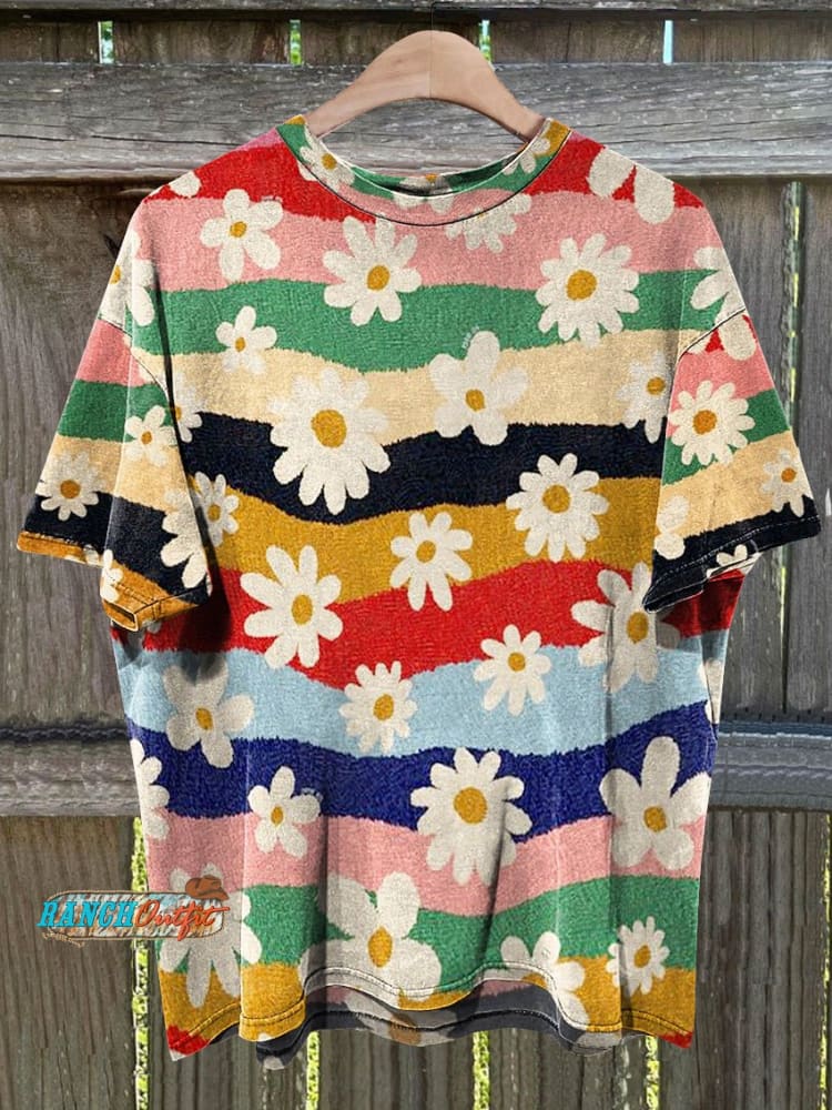 Vintage Flower Daisy Print T-Shirt Multicolor / S