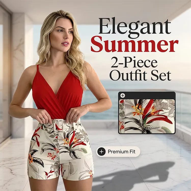 Women's V-Neck Top & Shorts 2-Piece Set 