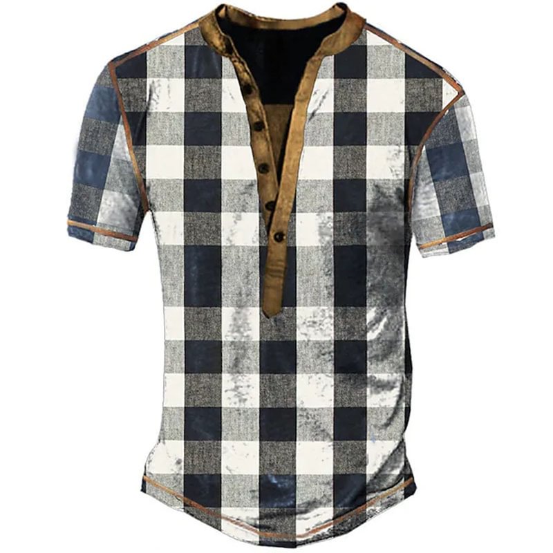 Men's Casual Plaid Printed Short Sleeve T-Shirt