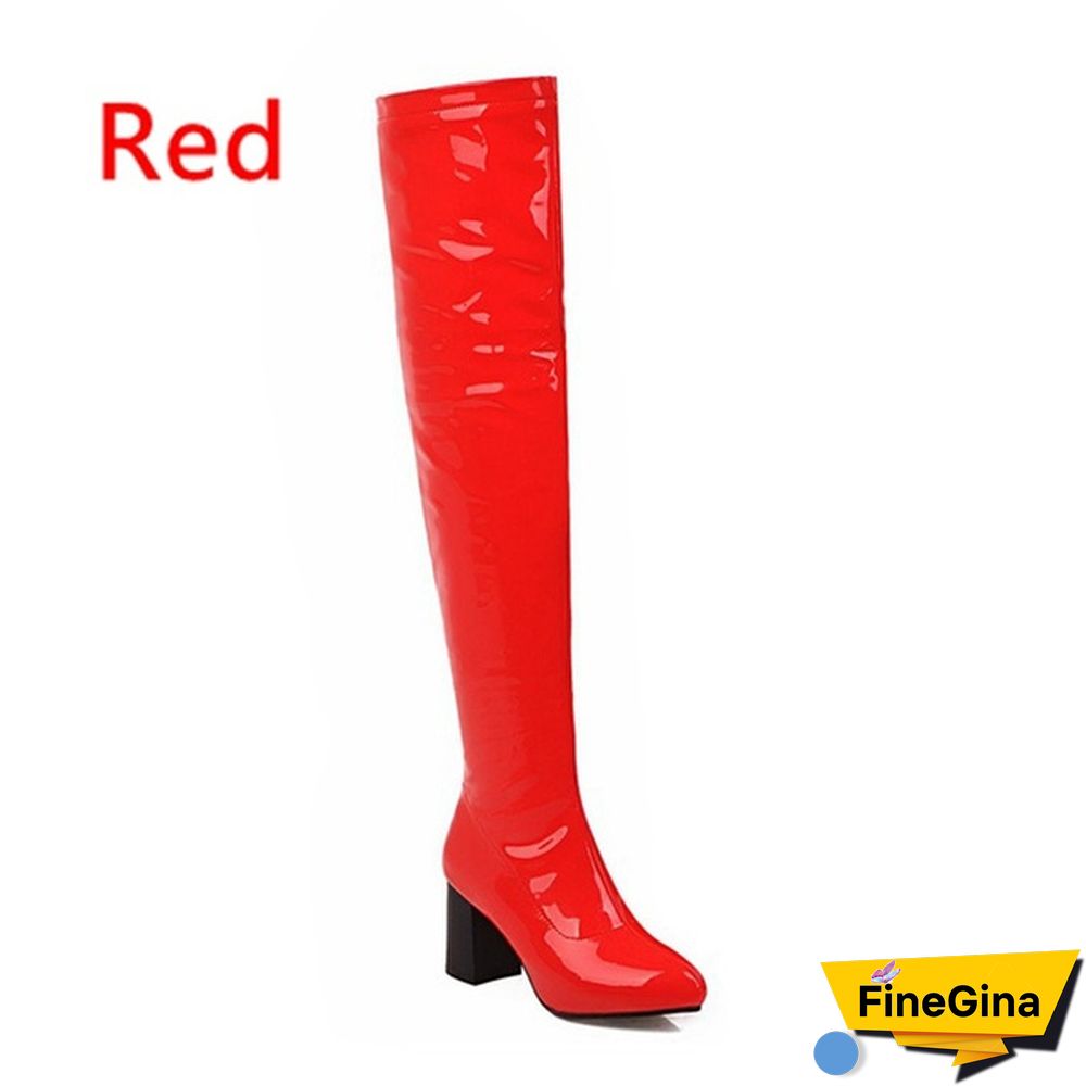 Women Patent Leather Thigh Boot Over Knee High Boots Pointed Toe Shoes Fashion Winter Spring Autumn Shoe