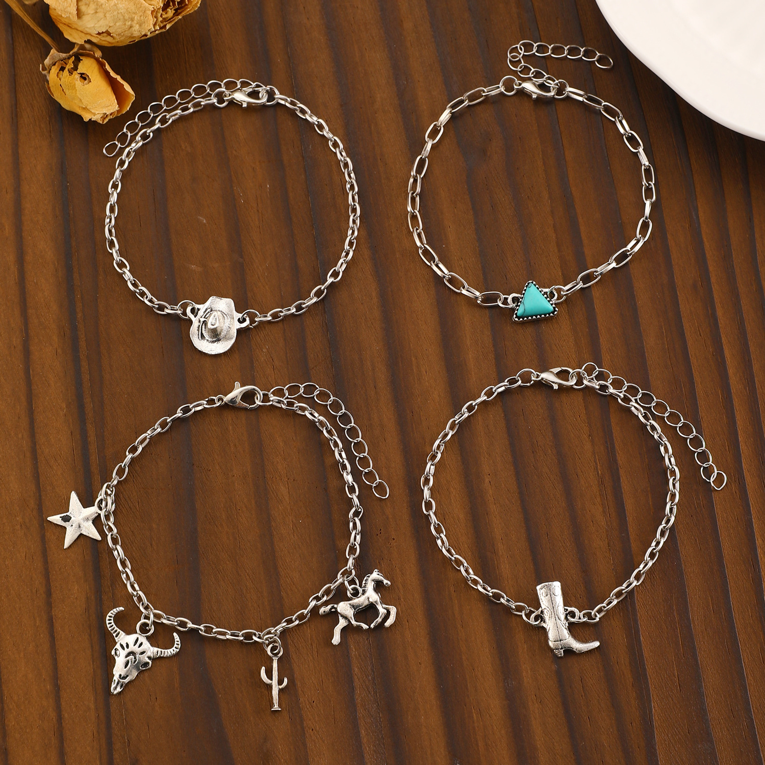 Faux Turquoise Bracelet Cowboy Hat Cowboy Boots Bracelet Set