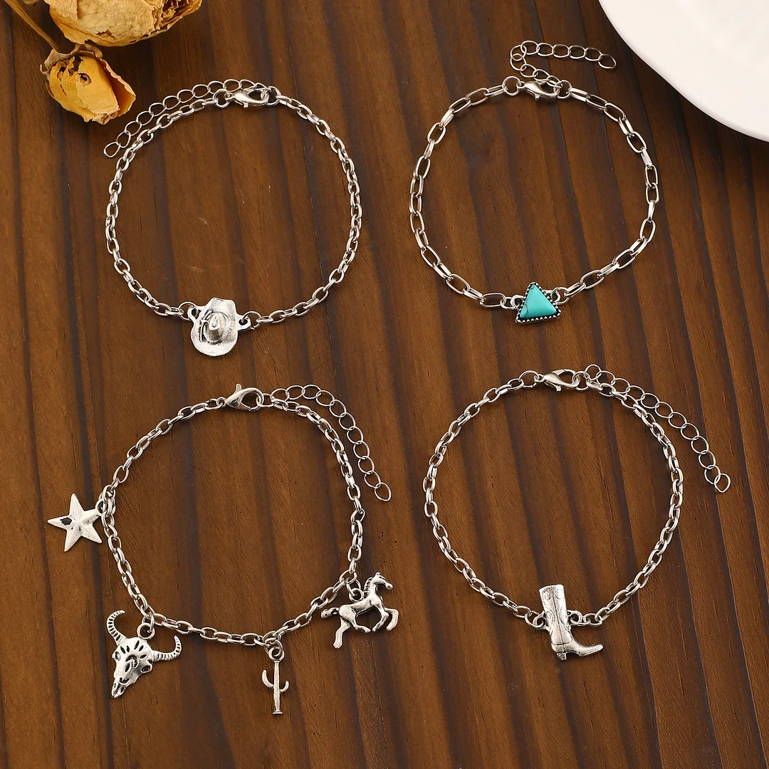 Faux Turquoise Bracelet Cowboy Hat Cowboy Boots Bracelet Set