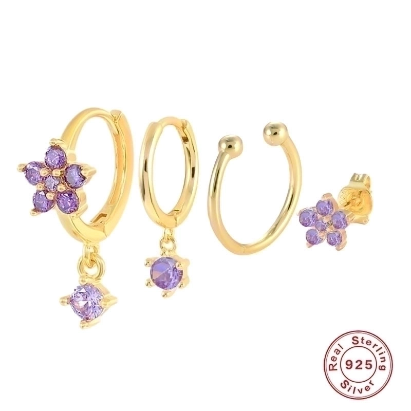 1 Set 925 Sterling Silver Gem Geometric Earrings Ear Studs