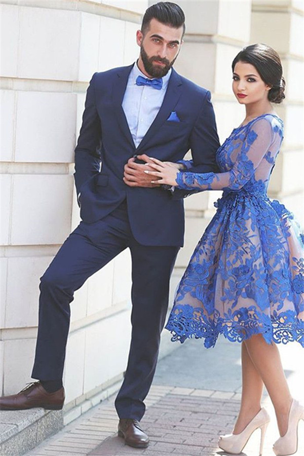 Dresseswow New In Two Pieces Dark Navy  Prom Suit Formal Wear For Party Notched Lapel