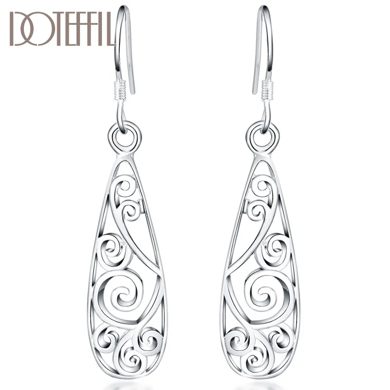 DOTEFFIL 925 Sterling Silver Retro Geometric Drop Earring For Women Jewelry