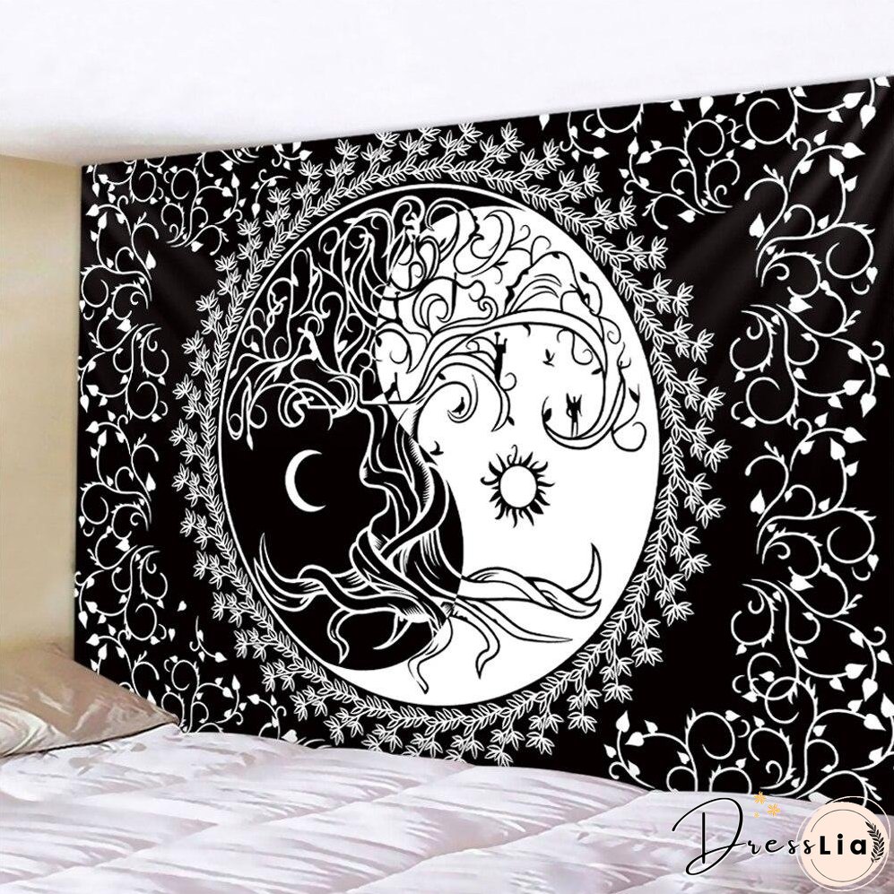 Black and white moon Mandala tapestry Bohemian decoration wall hanging bedroom psychedelic