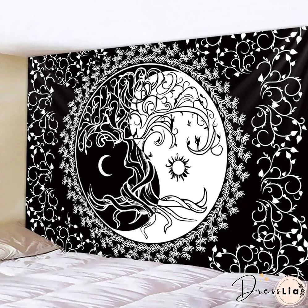 Black and white moon Mandala tapestry Bohemian decoration wall hanging bedroom psychedelic