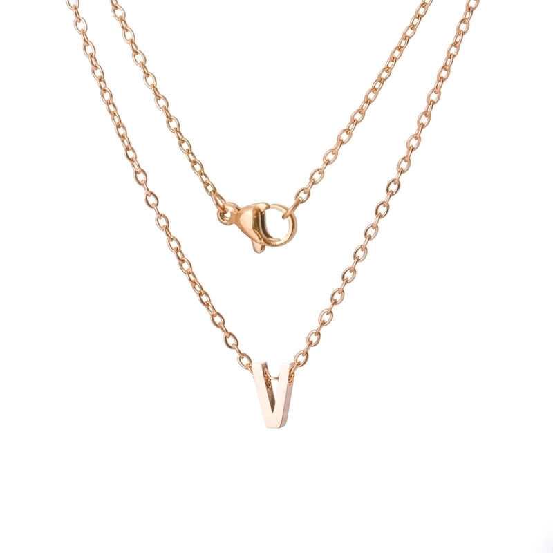 Stainless Steel Rose Gold Plated Minimalist Letter None Pendant Necklace