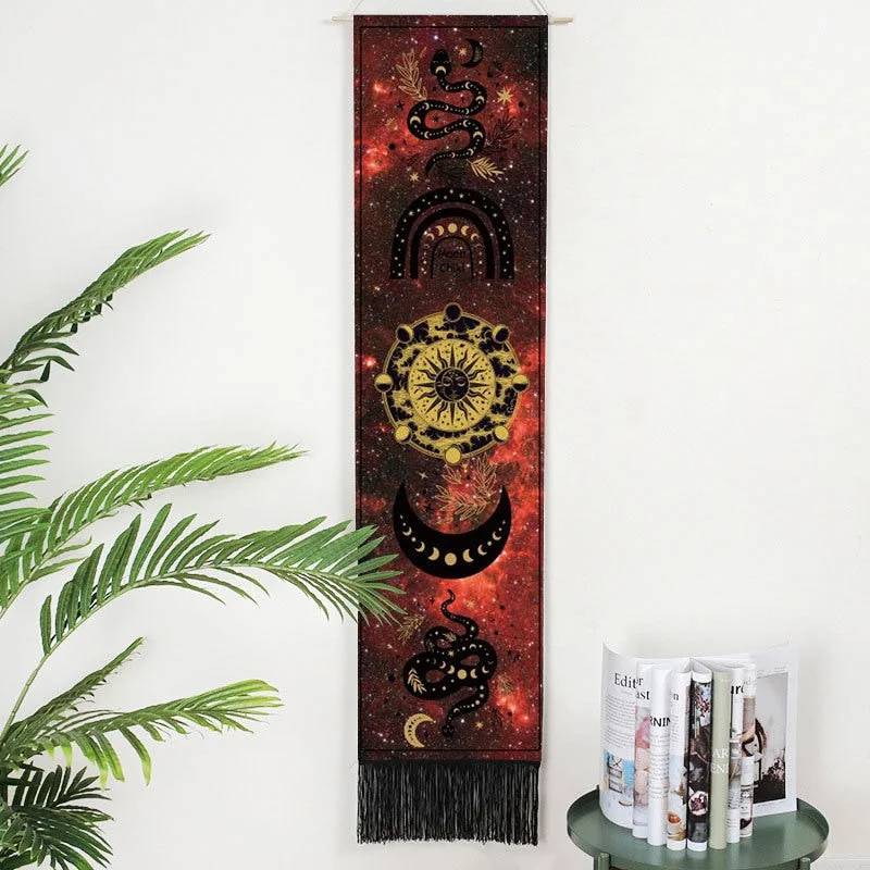 Moon Phases Tapestry Wall Art Hanging Tarot Witchcraft Tapestries HD Printing Sun Moon Tapestry Psychedelic Decor Tassel Carpet
