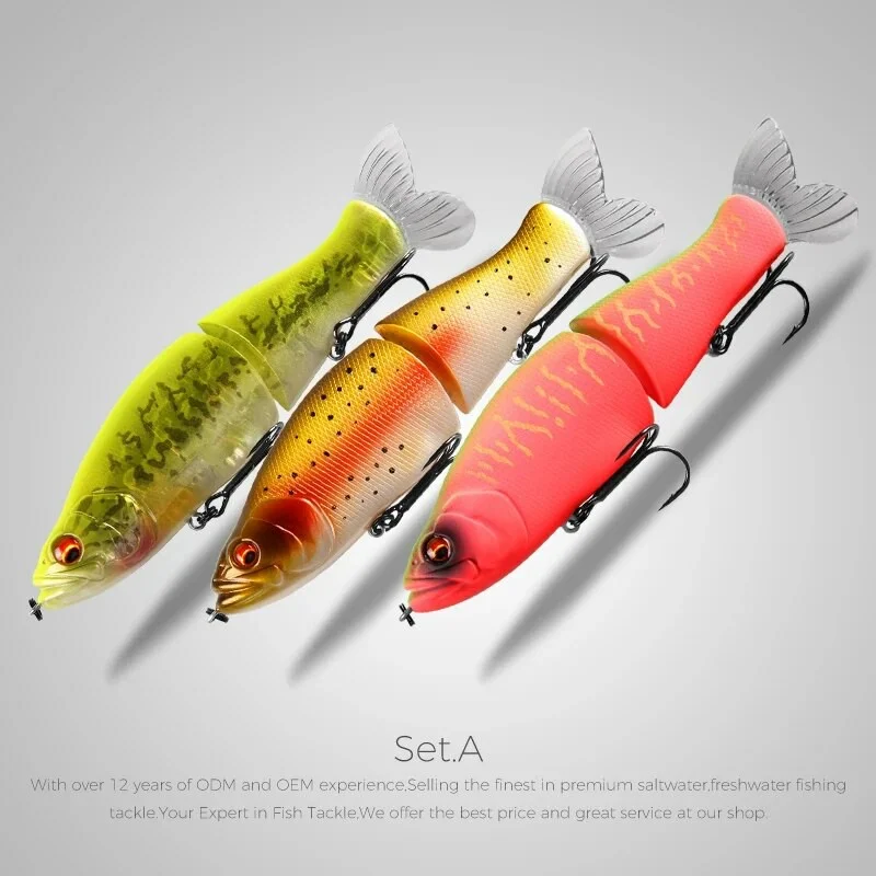 Xaperni 3pcs per set Best price Fishing Lures 135mm 1oz Jointed minnow Wobblers ABS Body with Soft Tail SwimBaits soft lure