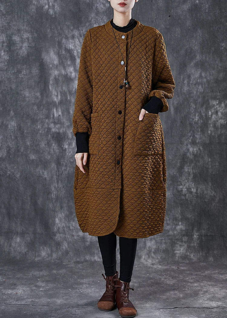 Coffee Cotton Coat Outwear Oversized Pockets Spring