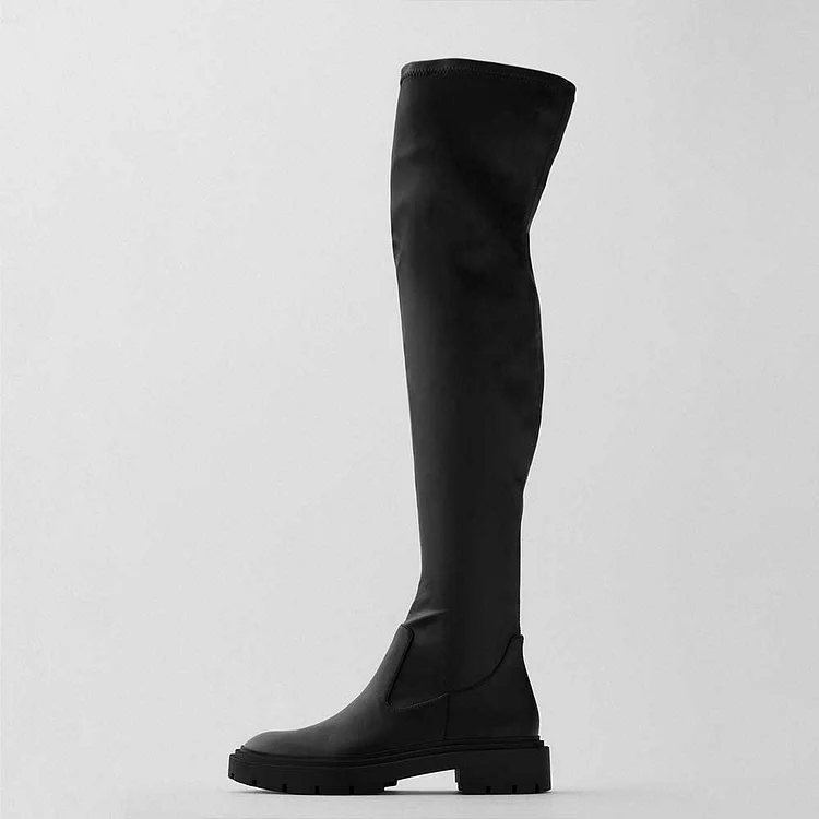 Custom Made Black Thigh High Stretch Boots |FSJ Shoes
