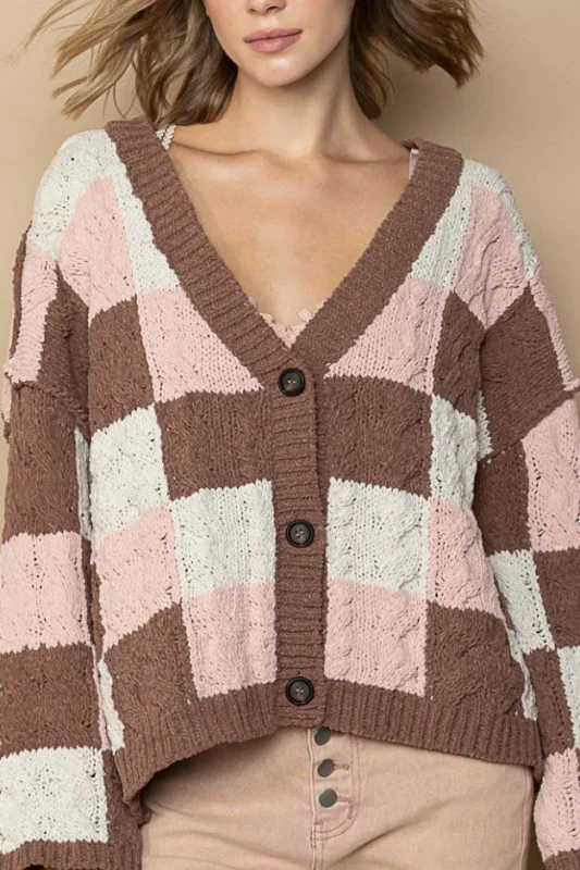 Winter checkerboard contrast sweater cardigan