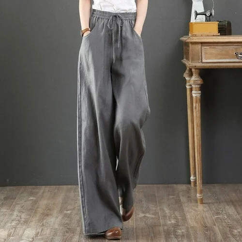 Casual Pants Women Linen Casual Ins S-3XL Female Elegant Popular Spring Baggy Ulzzang Drawstring Wide Leg Trouser 21 Colors Chic