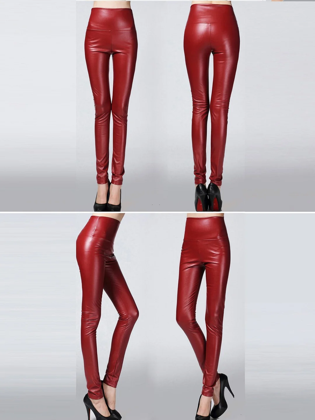 Plus size color elastic pu thick leggings leather Leggings | EGEMISS