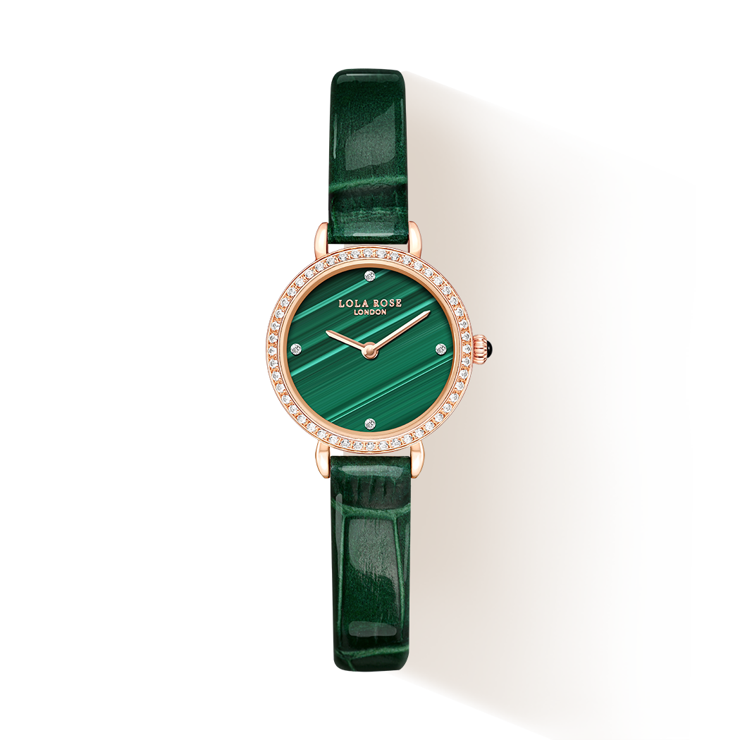 LOLA ROSE Malachite Women Watch With Zircon and Green Leather Strap