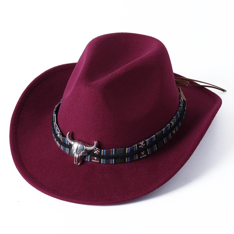 New Cow Head Woolen Western Denim Top Hat Ethnic Style Men And Women Couple Hat Style