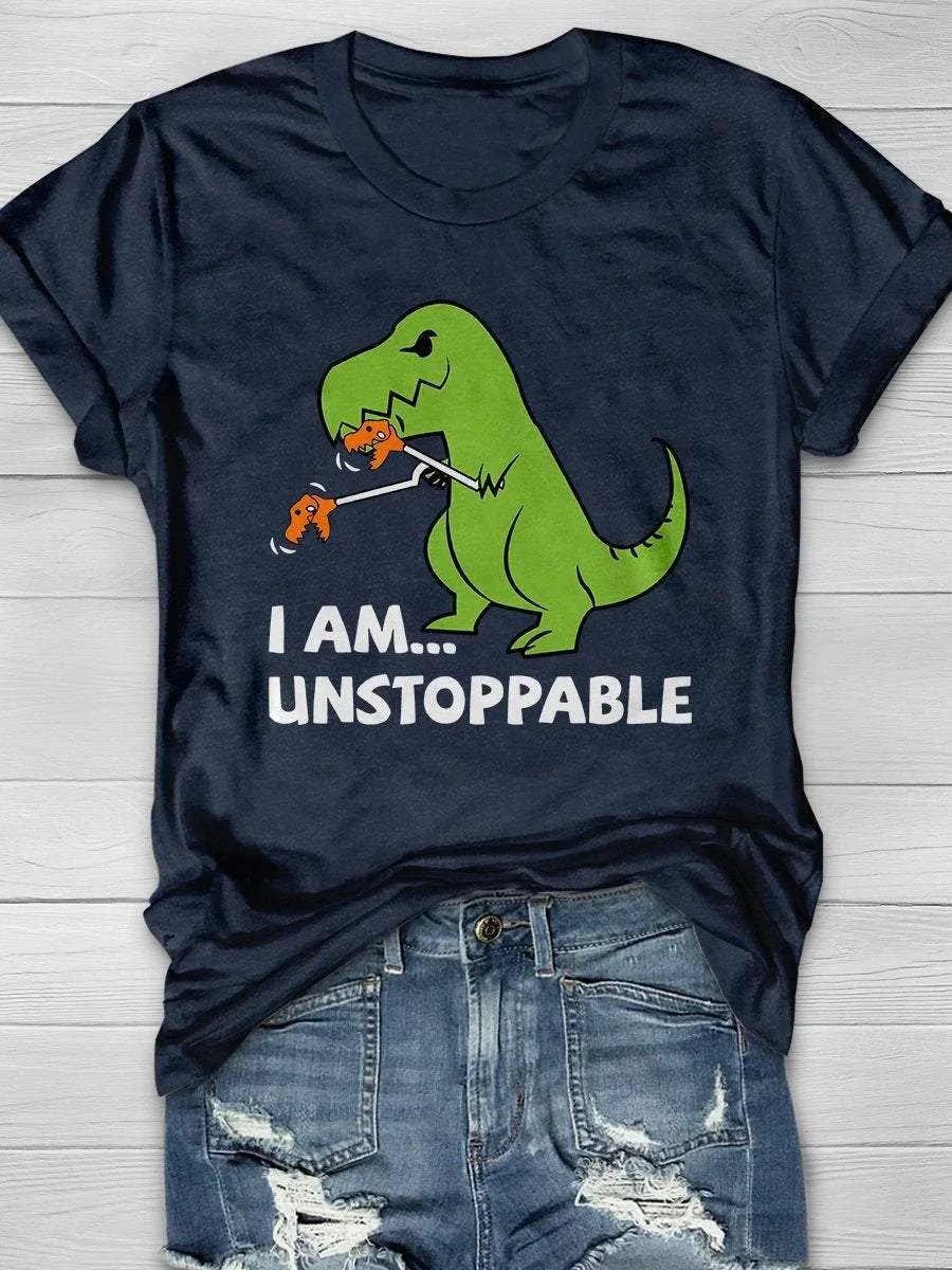 Funny Unstoppable Dinosaur Teacher Print Short Sleeve T-shirt