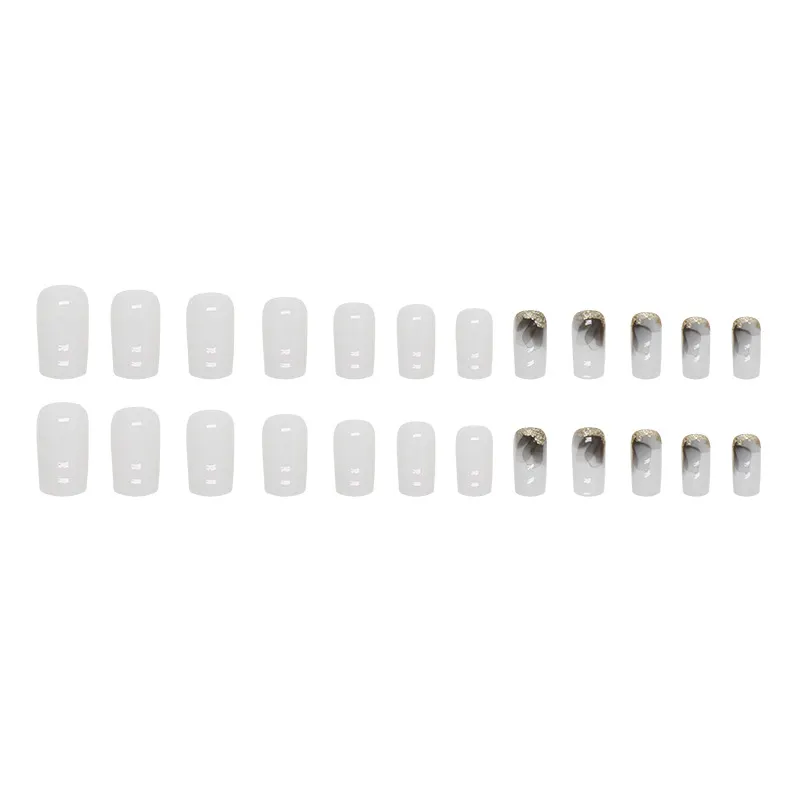 Churchf Churchf And Cool Dark Yarn Flowers Golden Powder Nails White Mature Ins Wind Fake Nails Wearing Nails