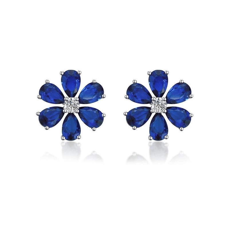 925 Sterling Silver Inlay Flower Earrings Necklace