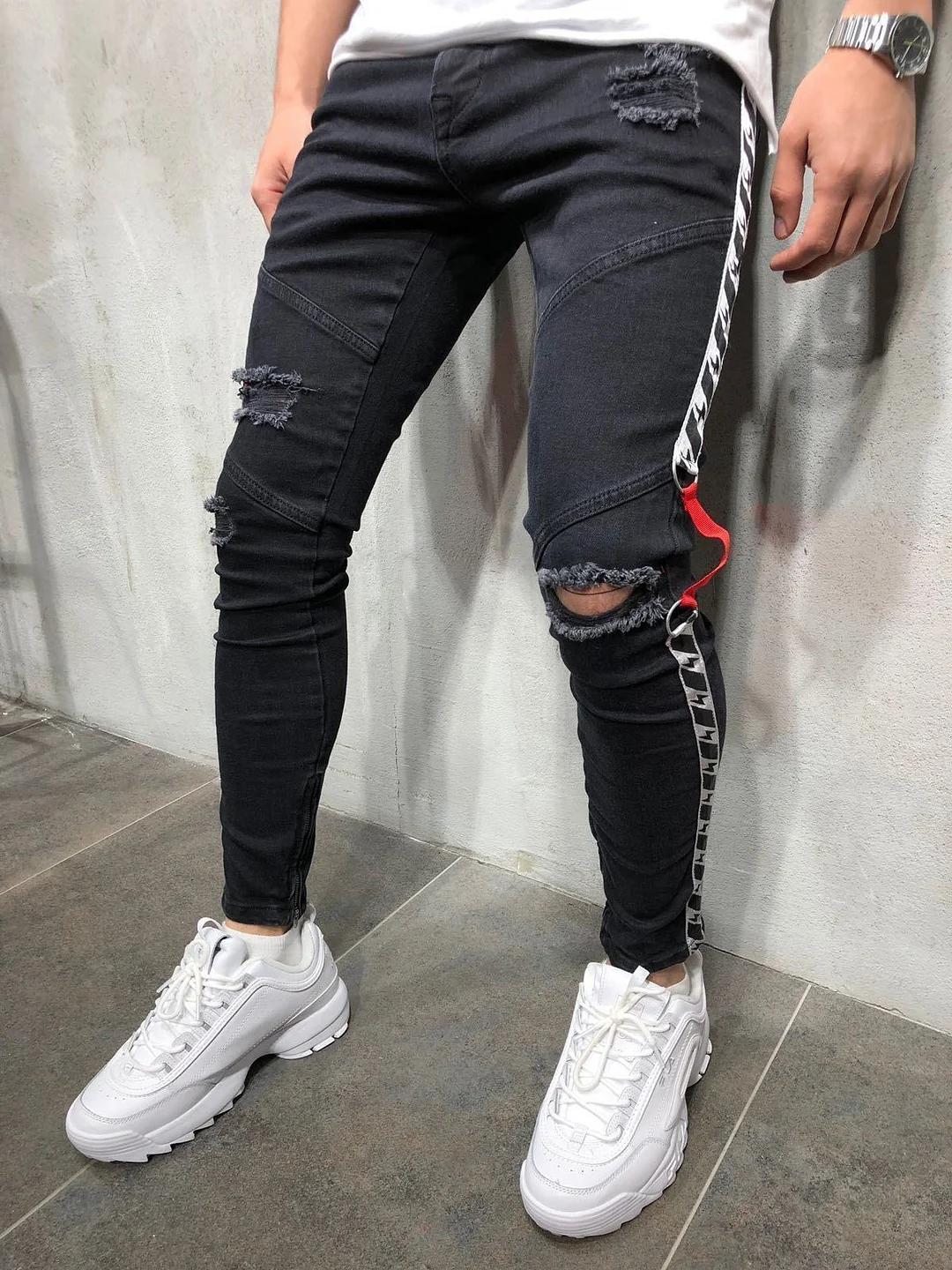 Pocket Mid Waist Zipper Black Jeans